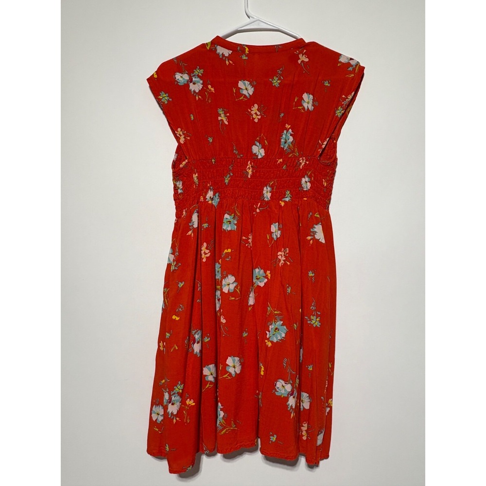 Free People Women Size S Orange Floral Smocked Button Greatest Day Mini Dress - Picture 2 of 7